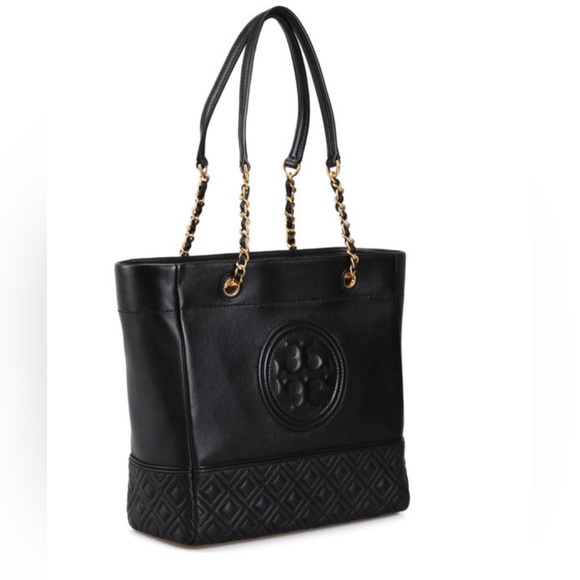Tory Burch Fleming golden chain black leather tote bag
